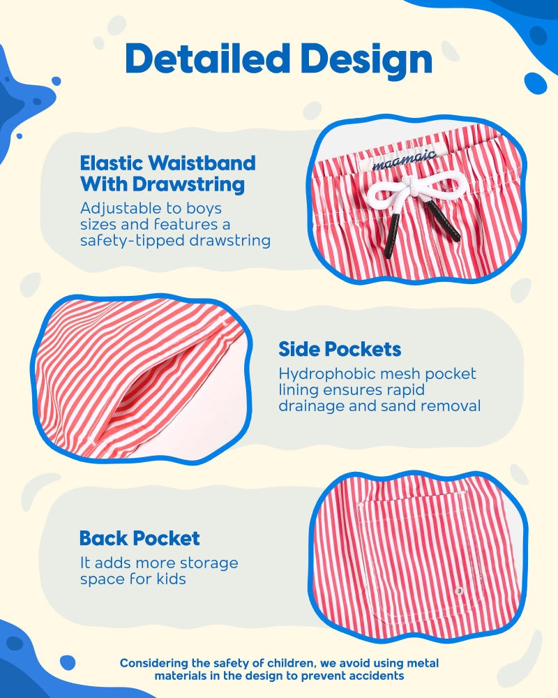 maamgic Boys Swim Trunks Toddler Swim Shorts Little Boys Bathing Suit Swimsuit Toddler Boy Swimwear,Stripe Redwhite,3 T - Image 3